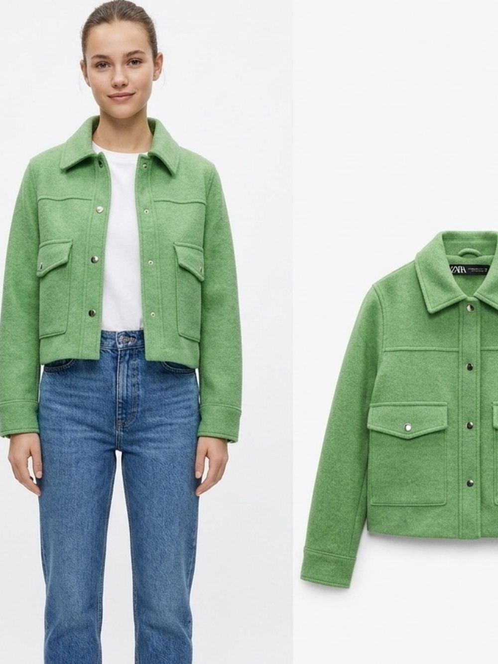 Zara Apple Green Cropped Snap Front Shacket Jacket Women’s XS